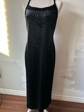 Vintage Joseph Ribkoff Black Velvet Burnout Maxi Dress Made in Canada